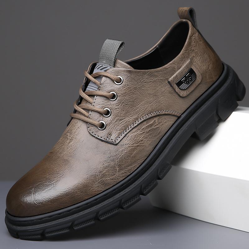 

Mens Brown Vintage Leather Lace Up Chunky Platform Oxfords Casual Business Office Work Daily Wear Shoes Fashion Spring Autumn 39