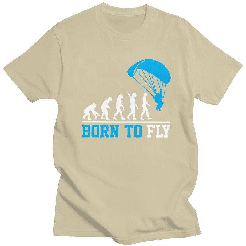Individuelle Evolution Gleitschirmfliegen Born To Fly T-Shirts für Männer Reines Baumwoll-T-Shirts Gleitschirmflieger Fallschirmspringen T-Shirts Kurzarm-T-Shirt