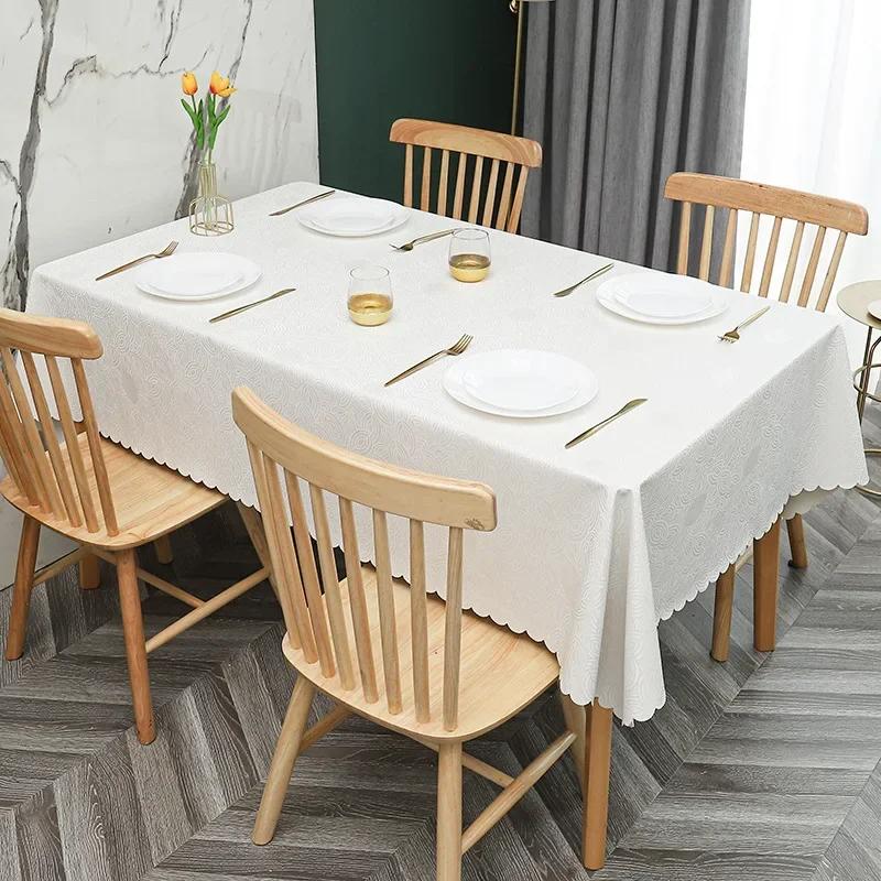 European Style PU Tablecloth, No Wash Restaurant Household Rectangular Waterproof Dining Table Fabric Jacquard Round Table Mat