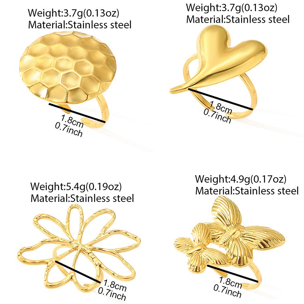 Stainless Steel Exaggerated Texture Rings for Women Vintage Open Flower Butterfly Round Heart Finger Ring Hiphop Party Jewelry