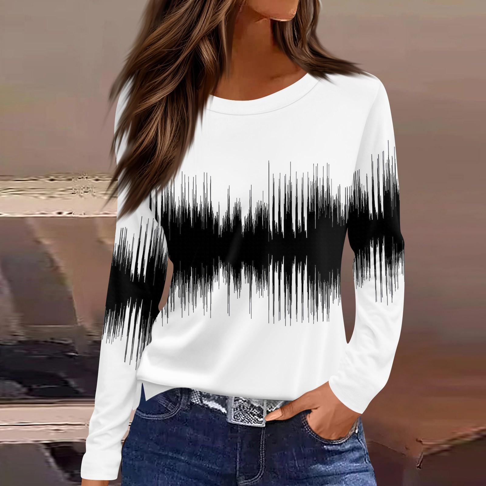 

Женская мода повседневный топ с цветочным принтом и круглым вырезом, длинными рукавами S белый