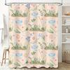 Whimsical Blue Birds Floral Print Shower Curtain for Bathroom Decor Pink Pastel Colors with Butterflies Garden Motif Design 3D
