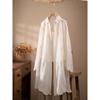 DIMANAF 2025 Spring Linen Blouse Shirt Long Sleeve Cardigan Women Blouse Fashion Long Lace White Floral Tops Loose New