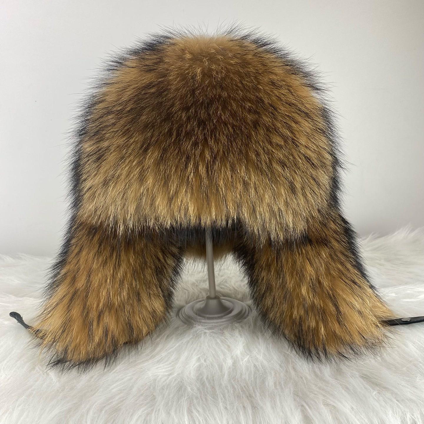 

Мужская зимняя шапка-ушанка из енота Yinxiyuan - Натуральный цвет Head Circumference 58