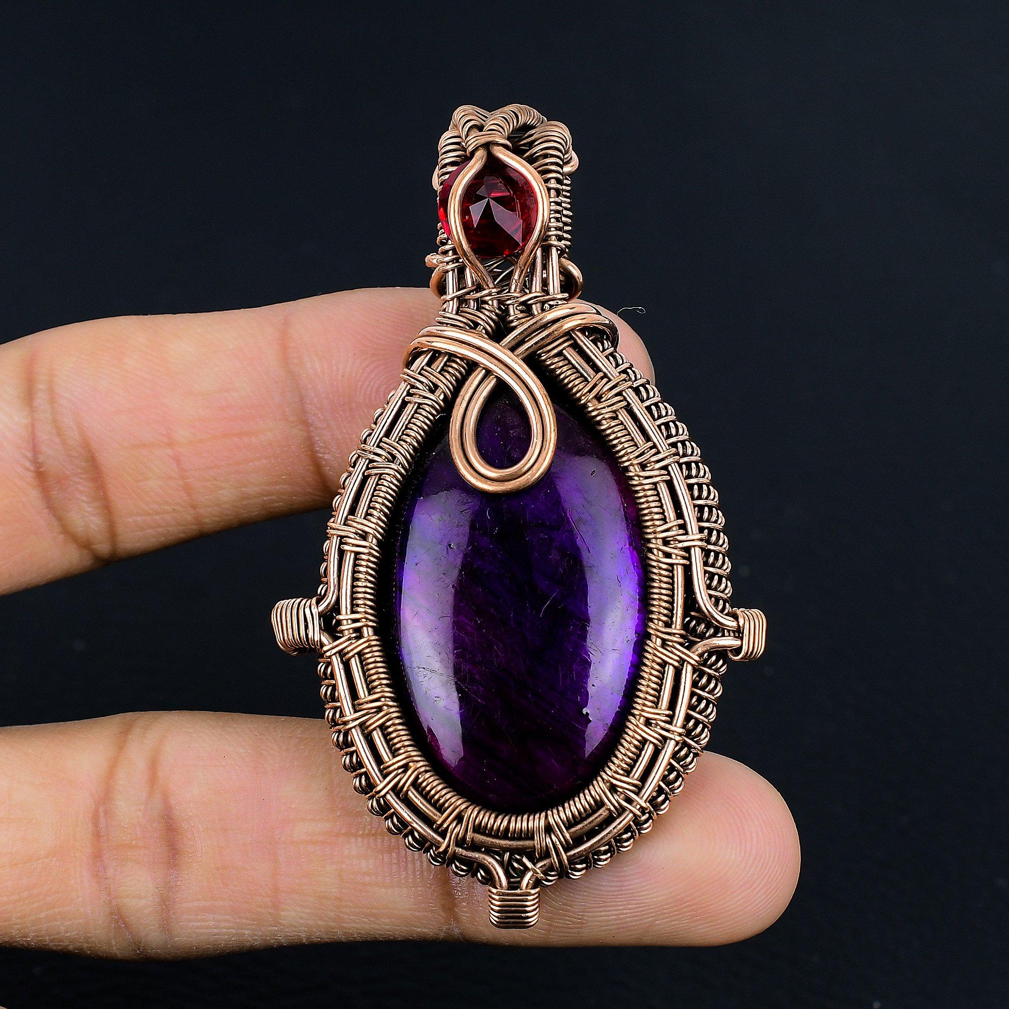 

Украшения из лабрадорита с фиолетовой вспышкой, Кулон, обернутый медной проволокой 999 пробы, Ювелирные изделия из драгоценных камней ручной работы, Подарки для жены, Совершенно новый кулон