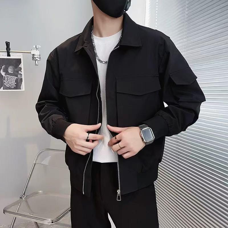 Trendy Men's Solid Color Multi-Pocket Workwear Jacket for Spring & Autumn