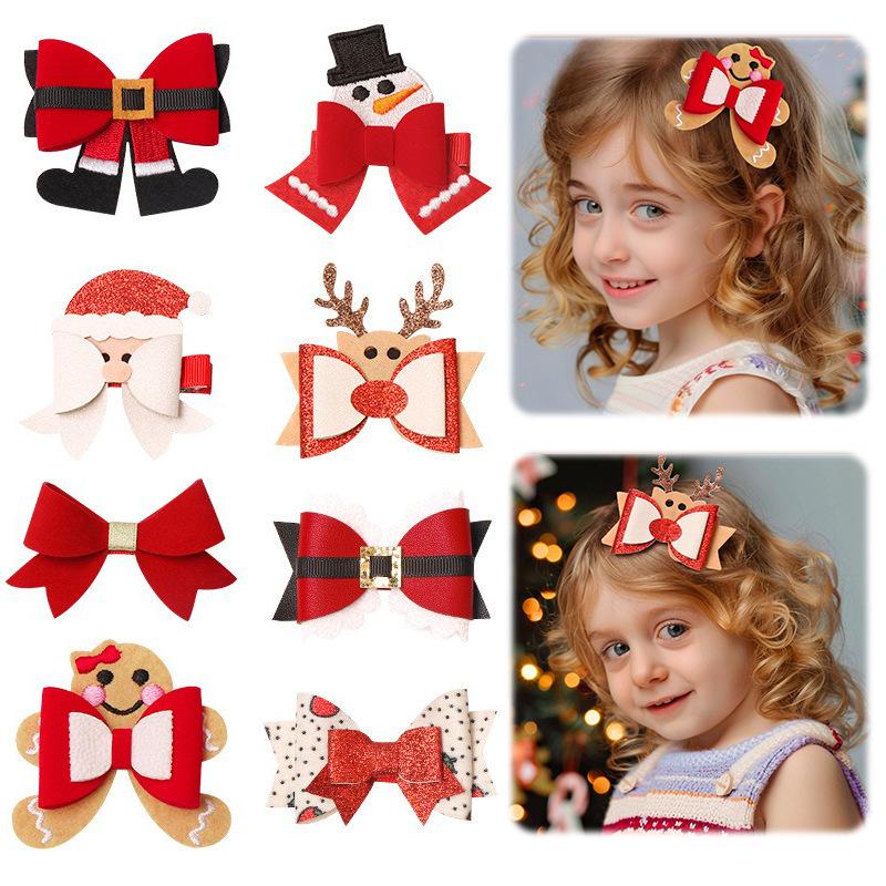 New Children's Christmas Hairpin Bow Red Santa Snowman Deer Hairpin Headwear Girls Kids Hair Accessories