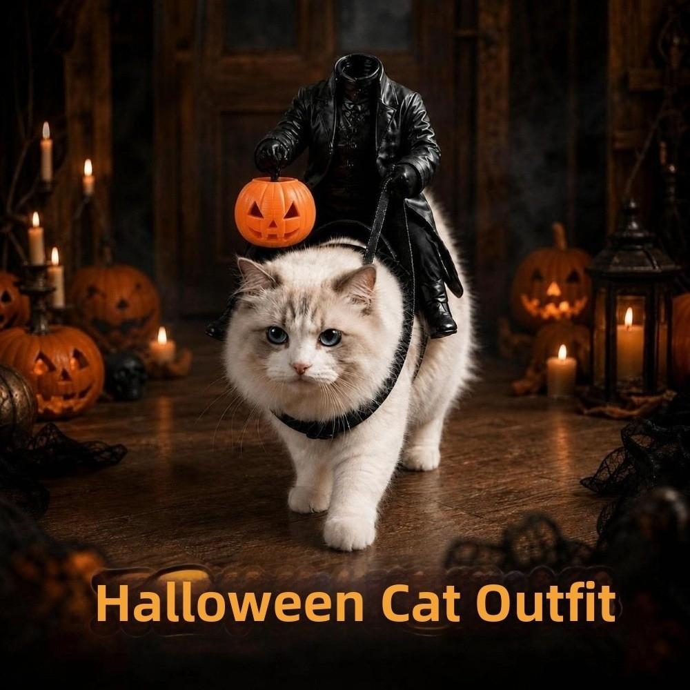 3D Halloween Pet Costume Pumpkin Cat Saddle Costume Headless Horseman Cat Costume Halloween Party
