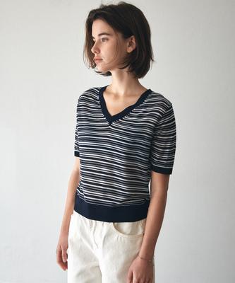 Banwonateullie Kn4294 Striped Half Sleeve Knit_Dark Navy