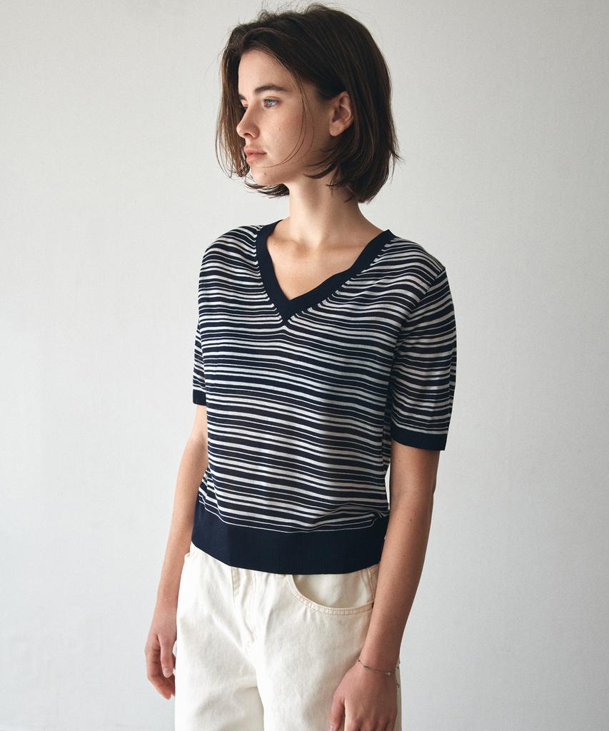 Banwonateullie Kn4294 Striped Half Sleeve Knit_Dark Navy