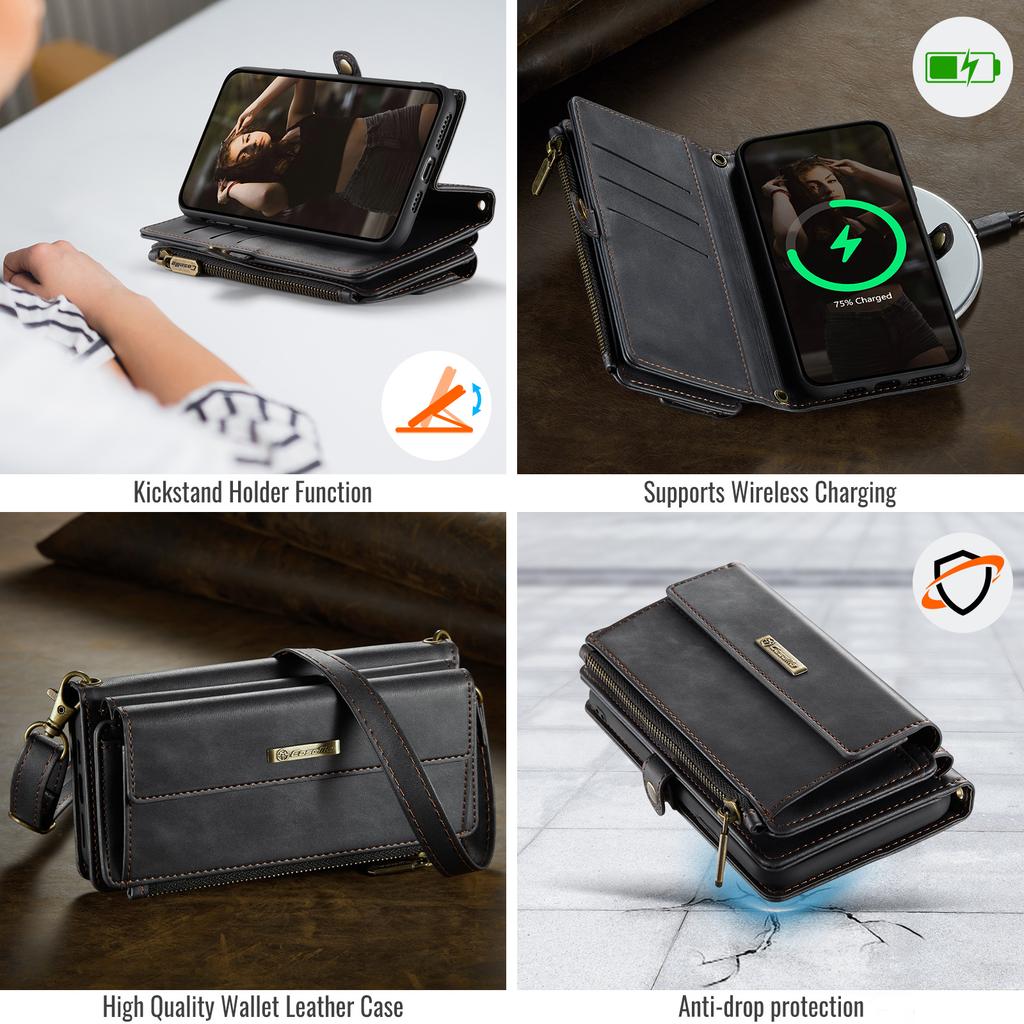 For iPhone 11 Pro Max Case CASEME C39 RFID Blocking Zipper Wallet Stand Leather Cover with Strap