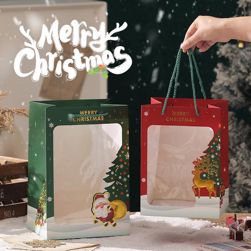 1/2/5 Pièces Sacs Cadeaux Joyeux Noël Motif Père Noël Bonhomme de Neige Emballage Cadeau Sacs à Main Pliables Cadeaux de Noël Sacs Tote Sacs Cadeaux de Fête