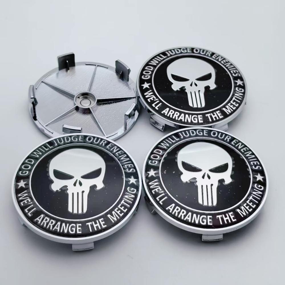 4pcs Skull Logo Emblem Car Wheel Center Caps 68MM 63MM Wheels Hub Cap Rim Hubcaps Cover Skulls Badge Replace Car Accessories