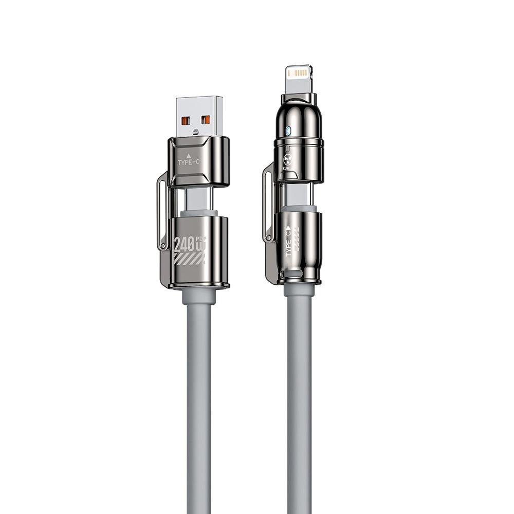 4-in-1 Zinc Alloy Cable 240W Super Fast Charging Multiple Functions Data Cord for iPhone 13 14 15 16 ProMax Samsung Phone Tablet