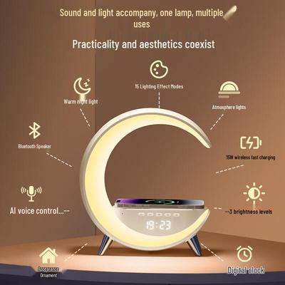 Wanhuo Smart Bluetooth Speaker with Wireless Charging & Ambient Night Light CN Plug (adapter Included) (CN Version)