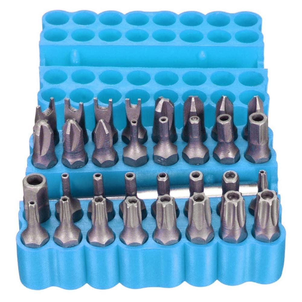 33pcs Tamper Proof CRV6150 Screwdriver Bit Set with Magnetic Holder for Any Drills Screwdriver Nutdrivers Bits Hand Tools with Storage Case