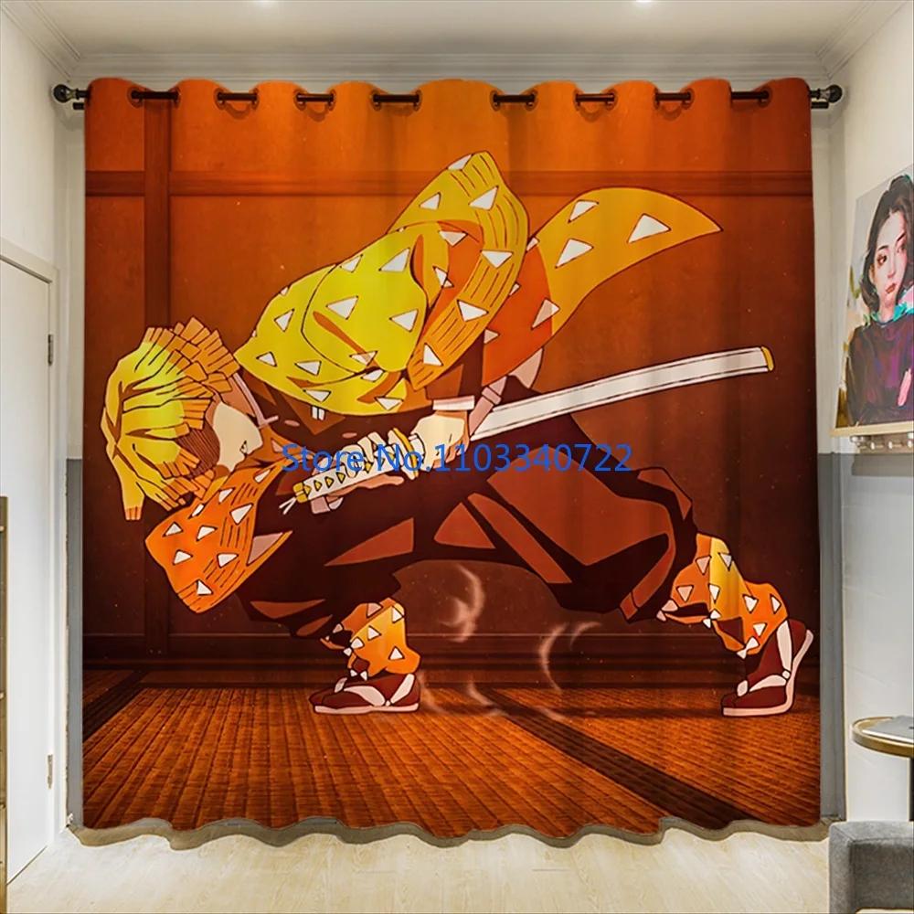 Girl Demon Slayer Giyuu Anime Window Curtain Print Curtains Living Room Bedroom Size Kids Gift Blackout Made Of Polyester Great Decor