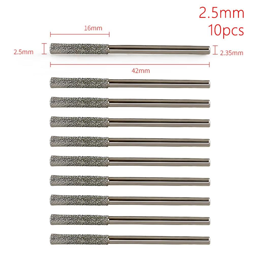 10Pcs 0.8-2.5mm Diamond Coated Drill Bits Silver Grinding Burr Bits  For Drilling Glass Woodworking