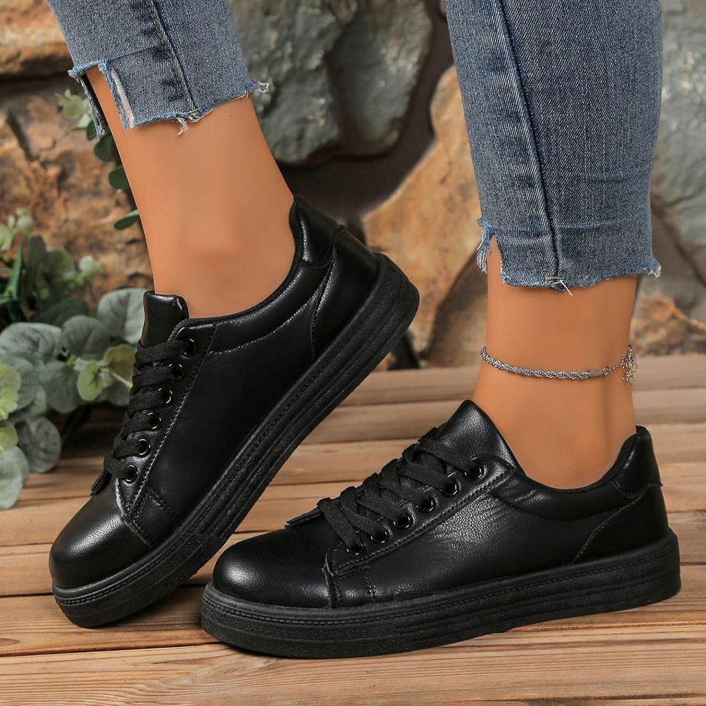 Fashion Comemore 2025 Women Spring Autumn Casual White Board Shoes Lace Up Flat Bottom Sneakers for Women Leather Platform Sneaker Shoes