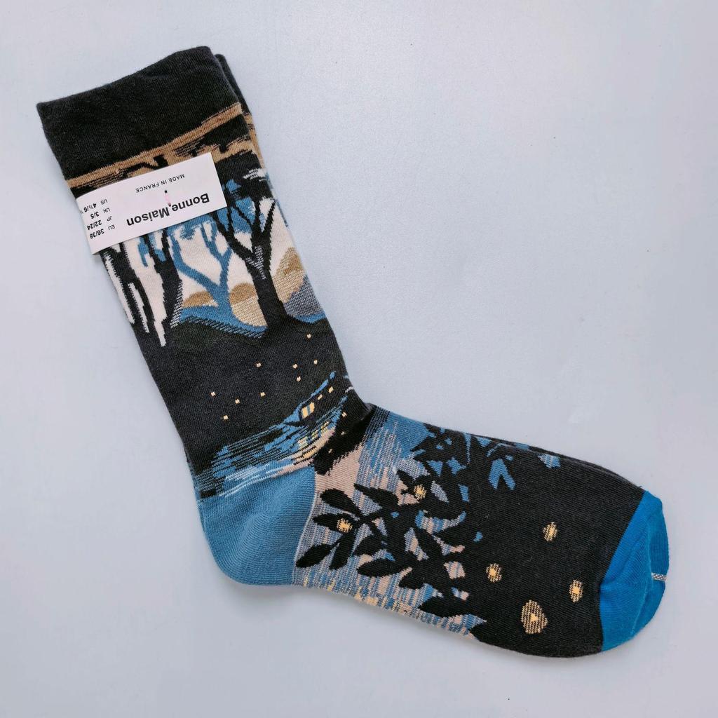 French Bonne Maison Retro Mid-Calf Socks in Maillard Color Scheme - Trendy Cotton Fashion Socks