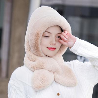 Women Hat Solid Color Elastic Knitted Warm Winter Hat with Scarf Outdoor Activities Travel Accessories