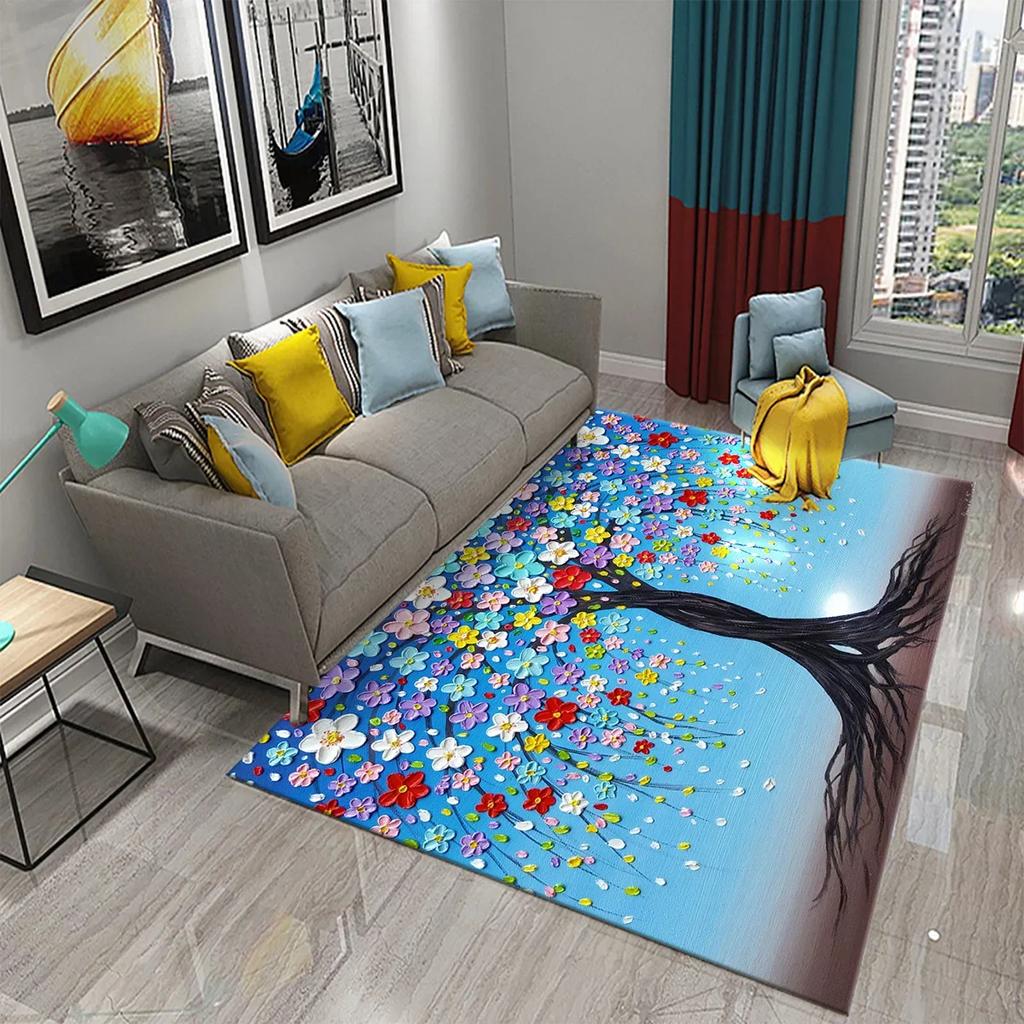 Colorful Tree Abstract Oil Painting Carpet Living Room Bedroom Decor Rug Room Floor Mats Kitchen Bathroom Entrance Non-slip Mats