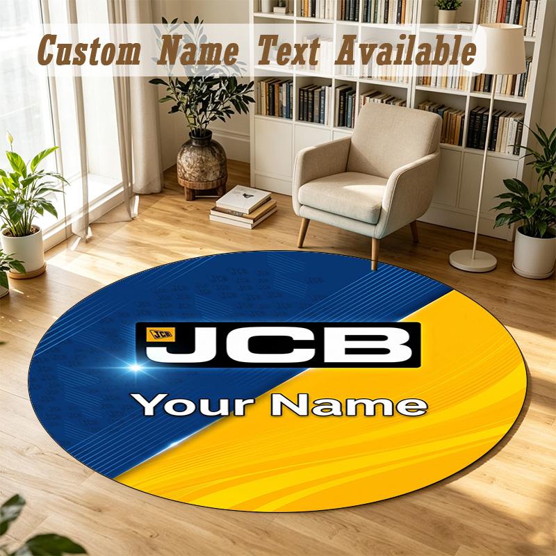 Round Rug Custom NameJCB Pattern Non Slip Carpet Home Floor Decor