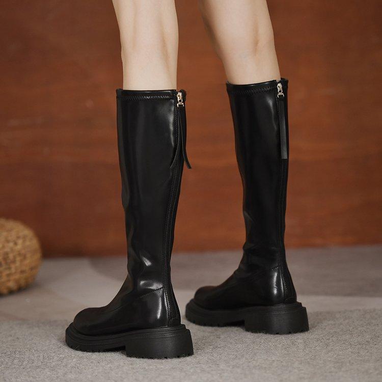 Long Boots Women's Boots High-top Knight Boots Autumn and Winter Round Head Rear Zipper Solid Color Boots
