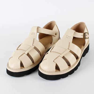 Sandalias Retro de Cuero Vacuno Huecas de Punta Descubierta