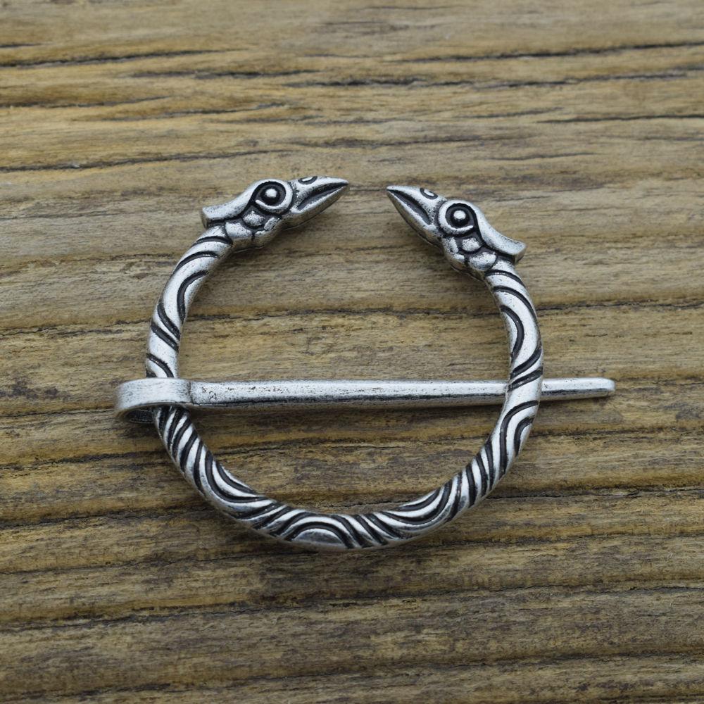 Norse Viking Brooch Antique Silver Color Raven Penannular Brooch Carved Creative Brooches Buckle Pins Jewelry Gifts