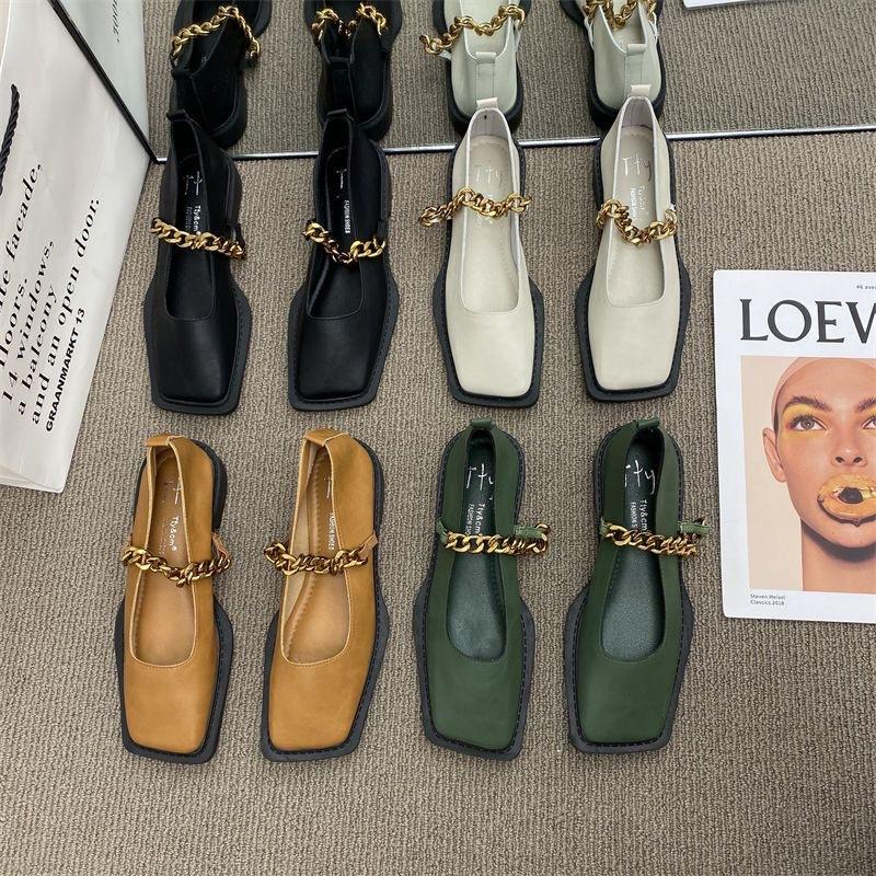 Wind is not tired loafers metal chain casual French design feet soft sole Mary Jane small leather shoes