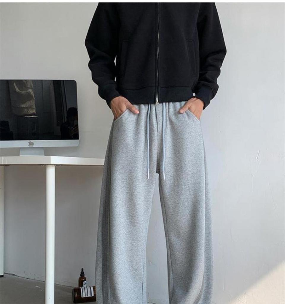 Gray Scimitar Unisex Casual Loose Straight Wide-Leg Pants for Spring and Autumn