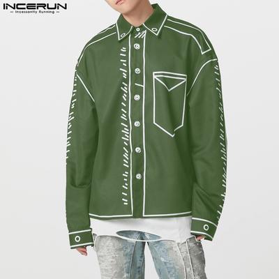 Oversized Men Casual Long Sleeve Stitching Buttons Up Shirts Tops