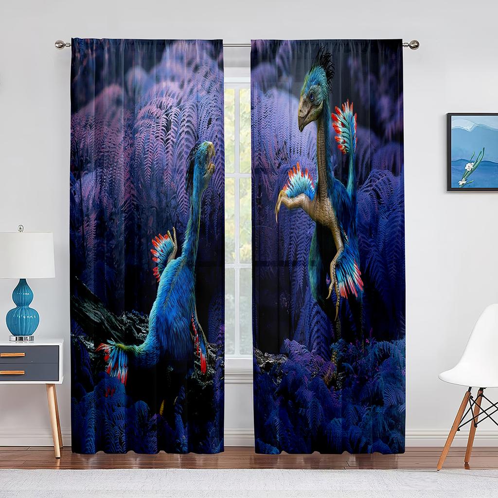 Jurassic Animals Jungle Dinosaur Trees Pattern Sheer Curtain For Living Room Window Children Bedroom Decor Tulle Voile Curtain