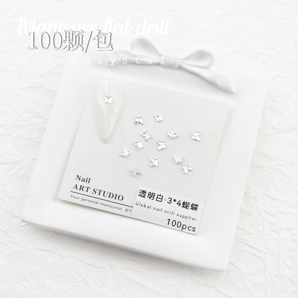 Nail Art White Flat Bottom Special-Shaped Diamond Size Mini Water Drop Love Square Transparent Diamond Jewelry White Rectangular Diamond