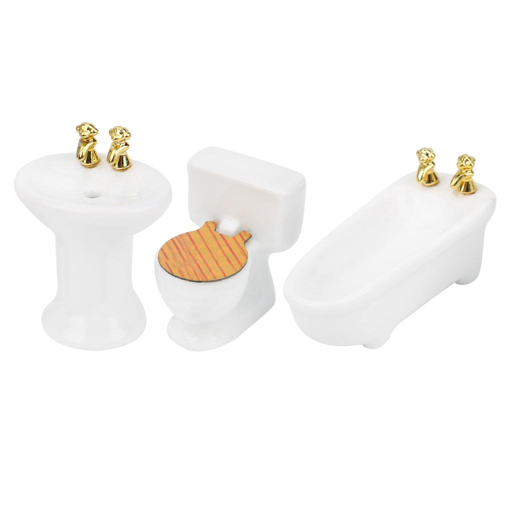 1/24 Dukkehus Miniatyr Baderomssett Simulasjon Keramisk Badekar Toalett Vask SettHvit