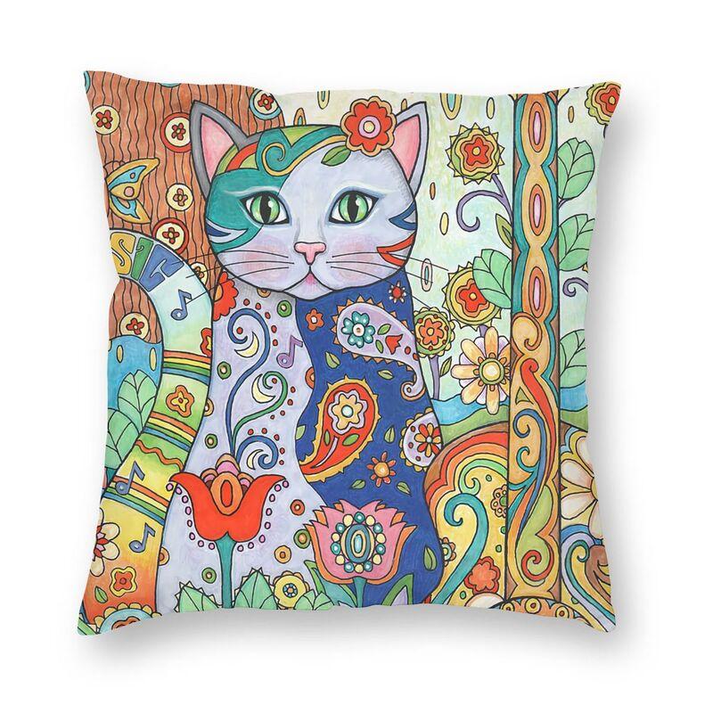 Lovely Cartoon Klimt Style Cat Kitten Throw Pillow Cover Home Decor Square Gold Animal Art Cushion Cover 45X45Cm For Living Room