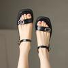 2024 summer new retro word with thick heel Roman sandals women's fashion square head open-toed beach sandals