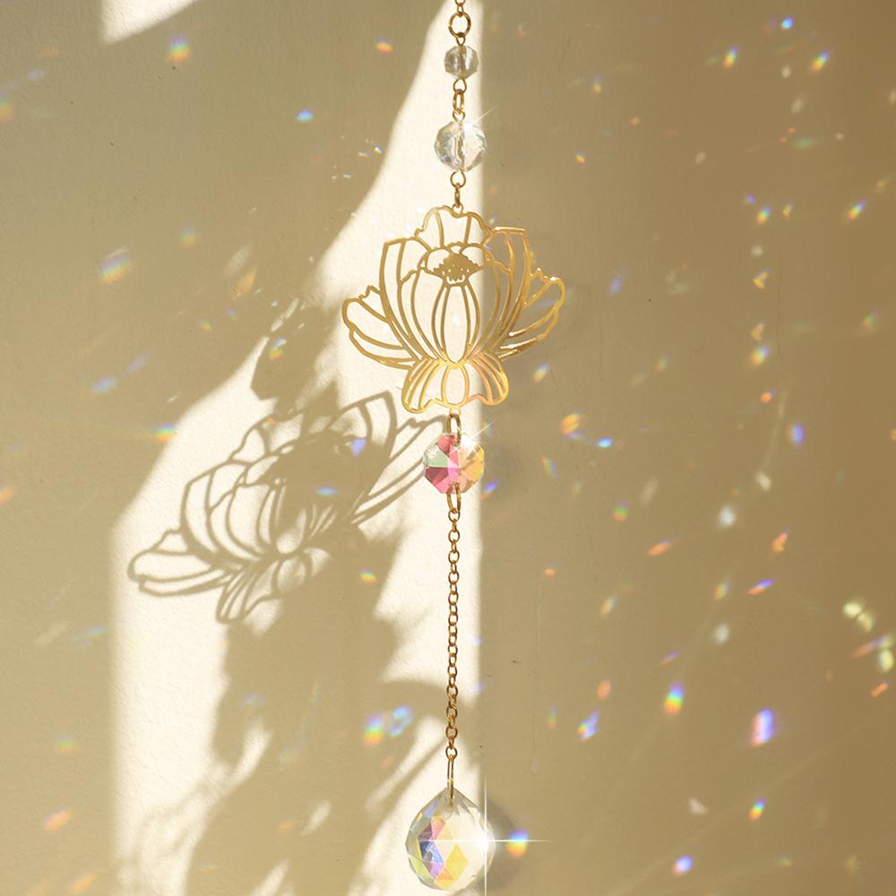 Sun Catcher Crystal Lotus Hanging Crystals Stained Glass Suncatcher Outdoor Decor Rainbow Maker Prism Chakras Garden Decoration