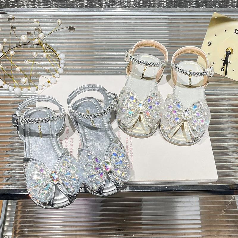 Children's crystal sandals 2026 season children's baby bow sandals Korean version of fish mouth soft sole princess shoes