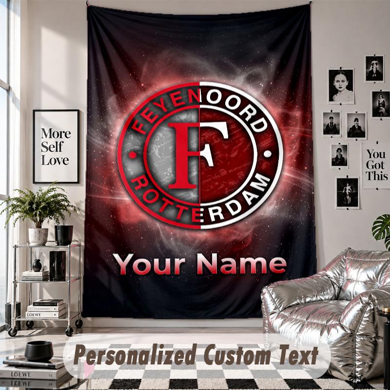 Wall Hanging Tapestry With Custom Name & Text, Feyenoord Decorative Tapestry For Bedroom