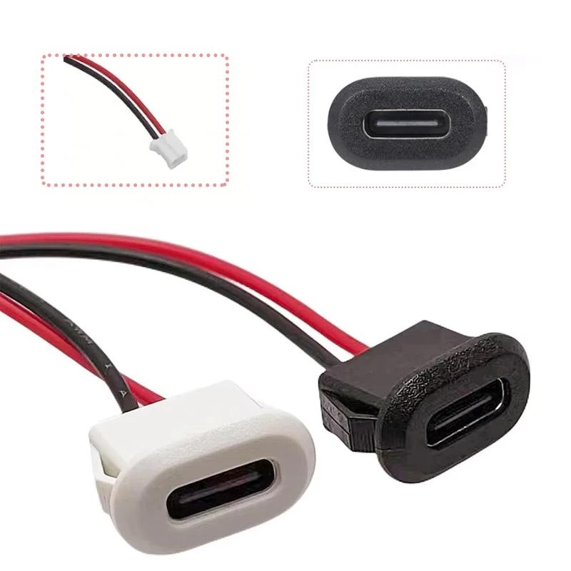 5pcs Type-C Female Chassis Waterproof 2P Wire Type USB C Pigtail Cable Extension Power Cable USB-C Plug To 2 Pin Bare Wire Open