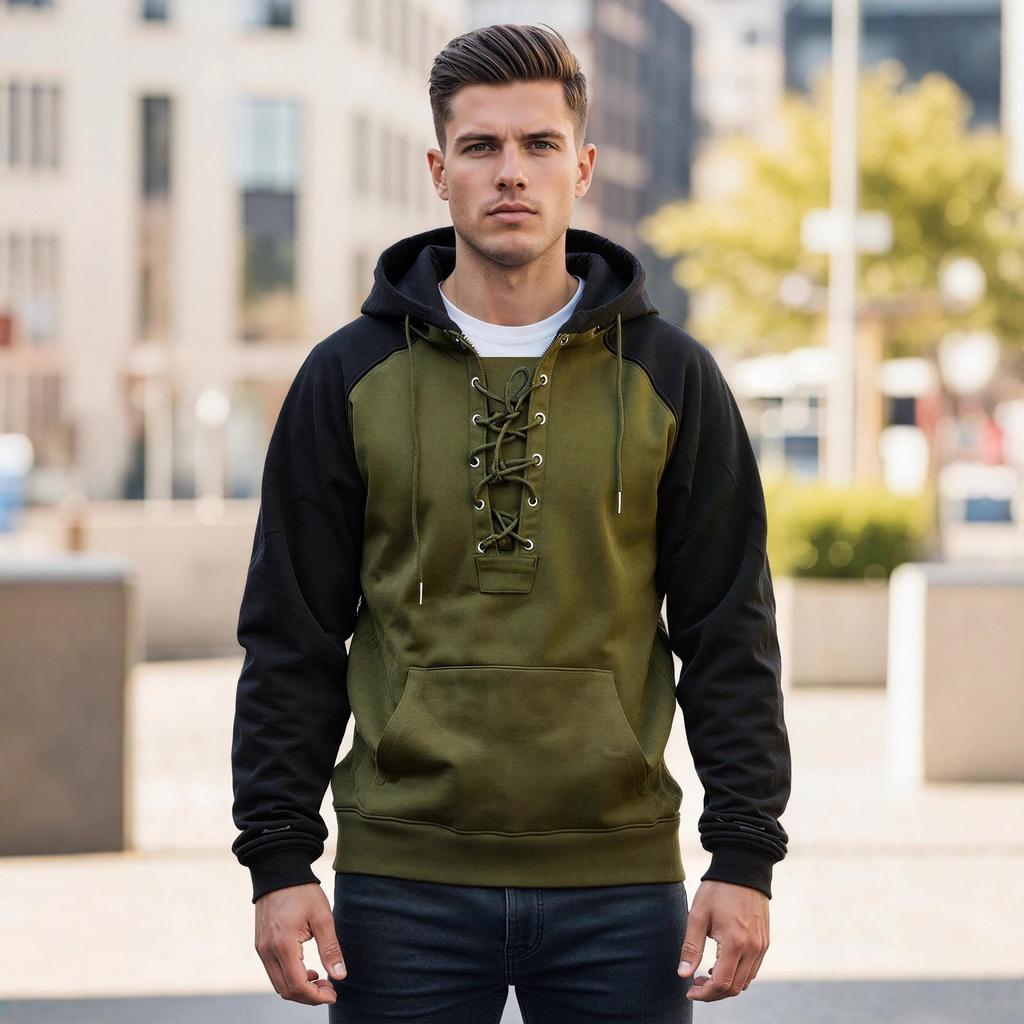 Men's Color Block Hooded Sweatshirt Pullover, Autumn/Winter European Size Casual Jacket