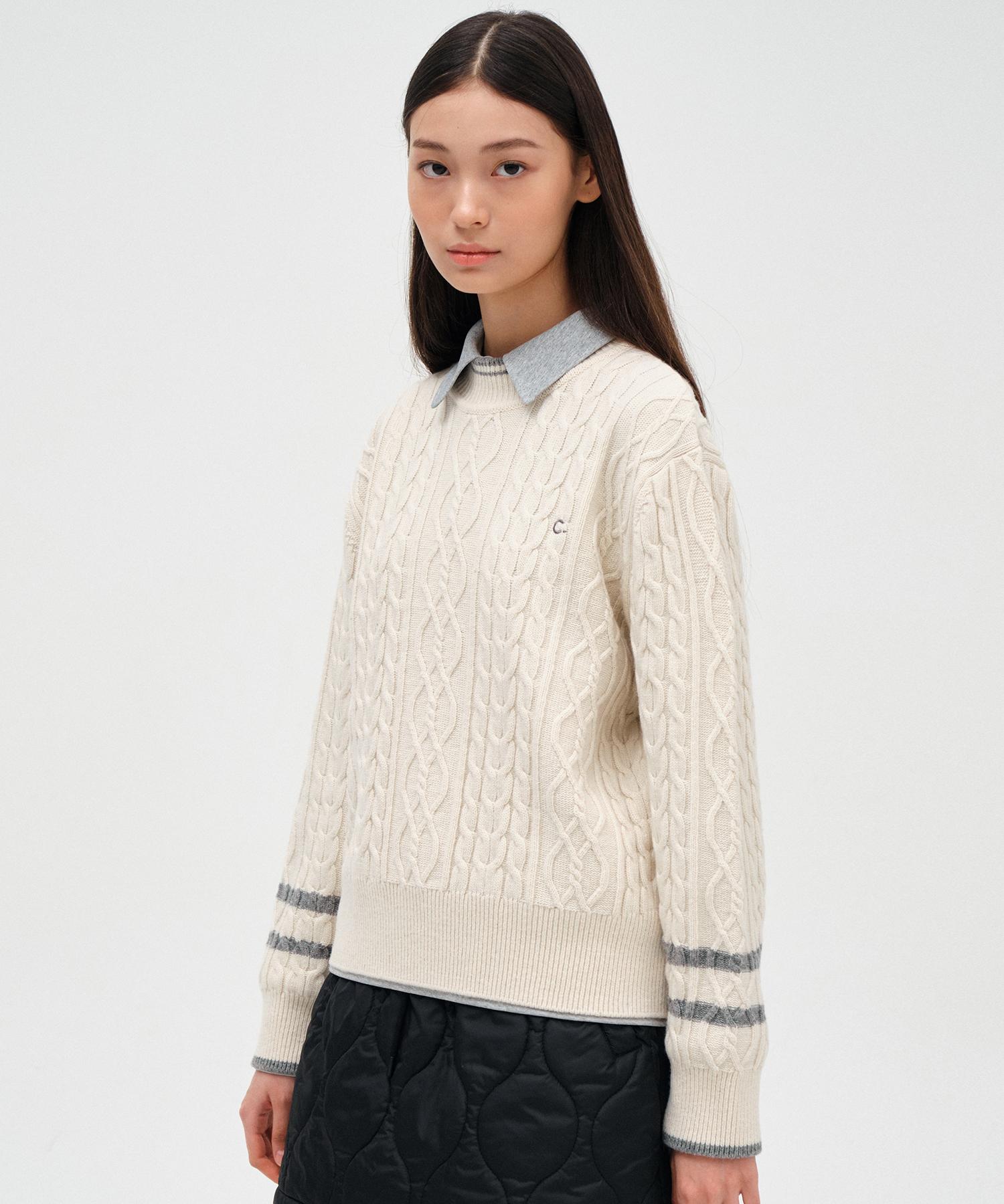 Clove [23Fw Clove] Cable Highneck Pullover (Ivory) Free/Free