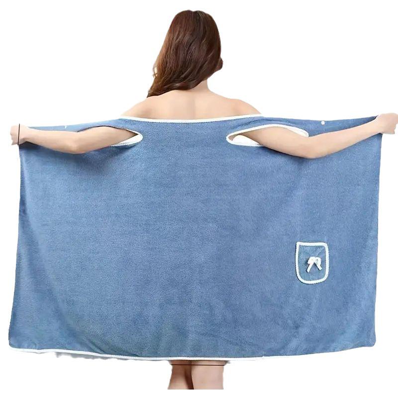 Women's Wearable Coral Fleece Bathrobe - Absorbent, Quick-Drying, Thickened, Sling Vest, Bandeau Style for Home or Beauty Salon.