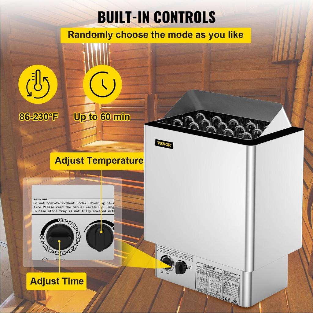 9KW Saunasteinofen 380V-415V Nass&Trocken Elektrischer Saunaofen mit integrierter Steuereinheit Edelstahl Saunasteinofen