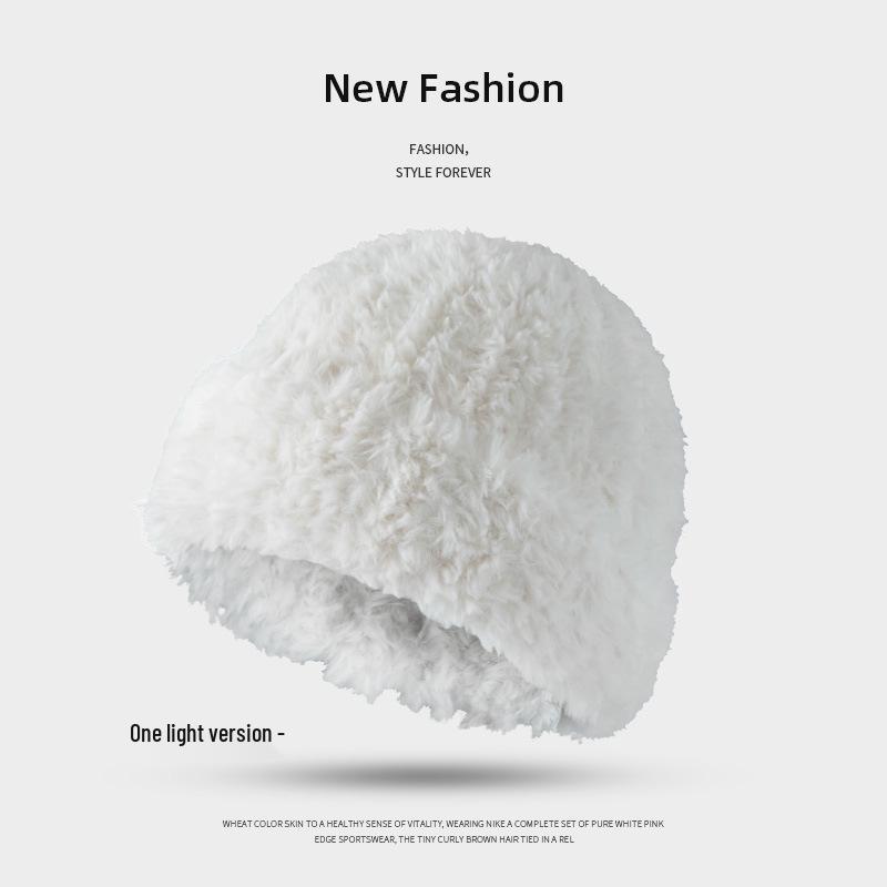 Women's Large Head Circumference White Knitted Wool Beanie - Fluffy, Warm, and Face-Slimming for Autumn and Winter