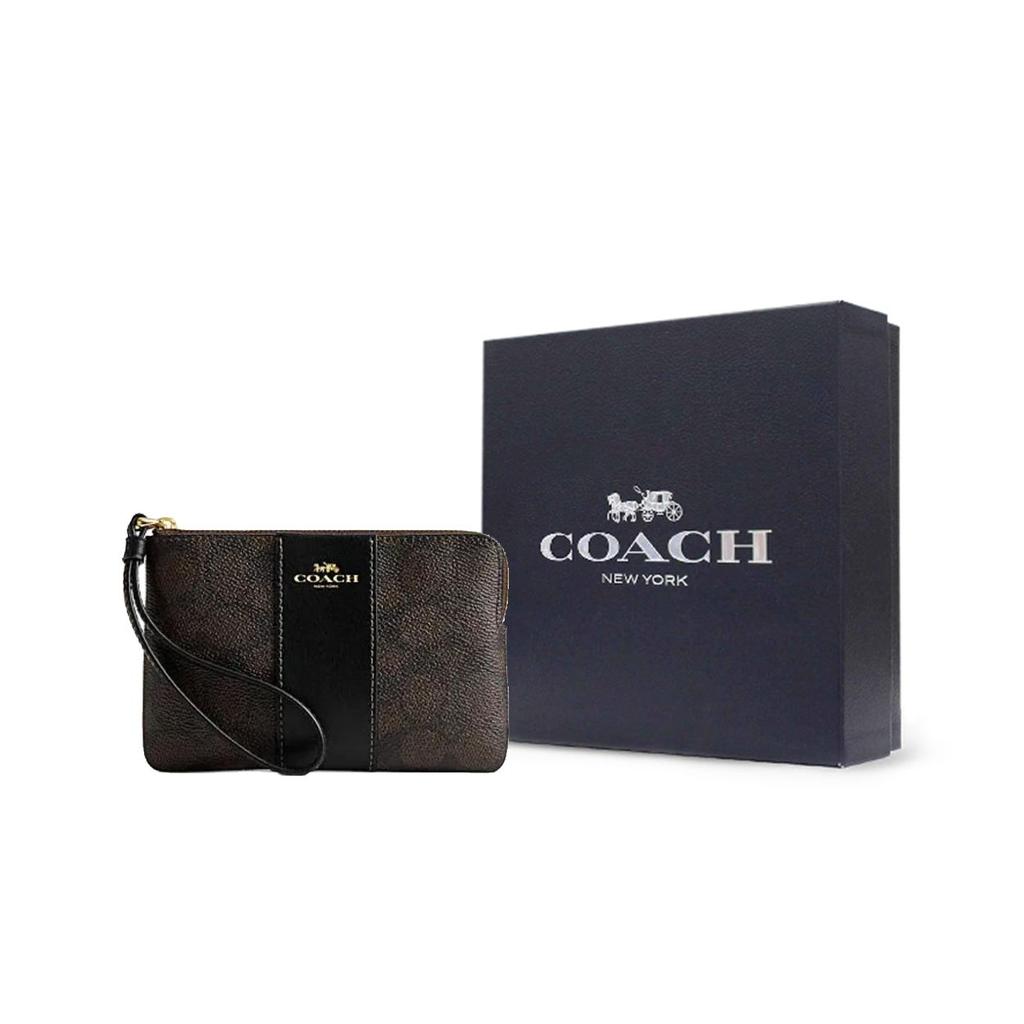 Coach Corner Zip 16 Logo Zip Wristlet Women Wristlet Walnut Black CW854-IMXAQ