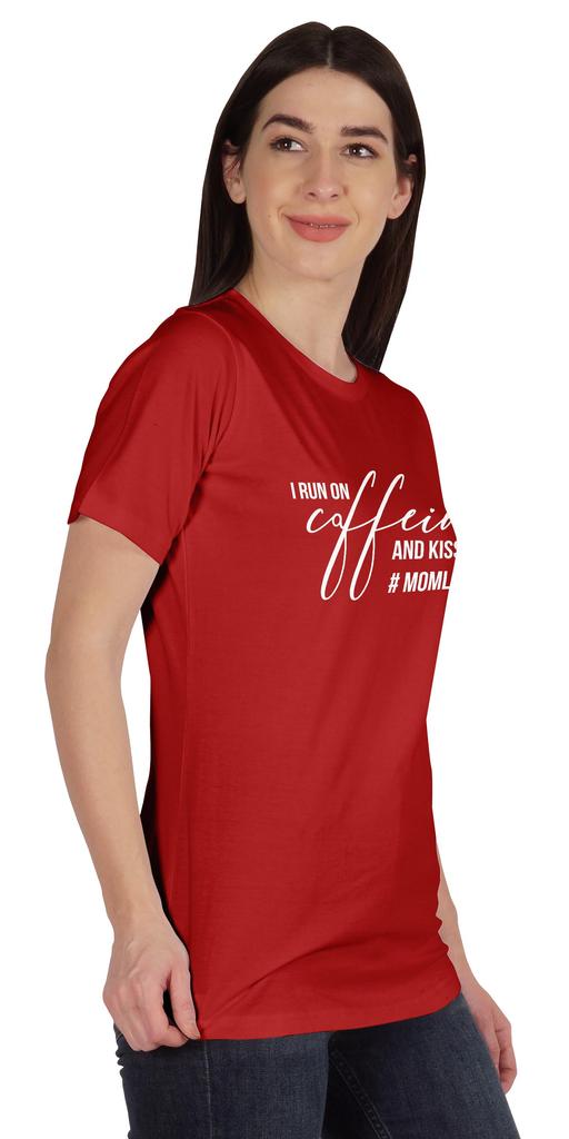 Inkmeso I Run On Coffeine And Kisses #Momlife Graphic Tshirt Short Sleeve
