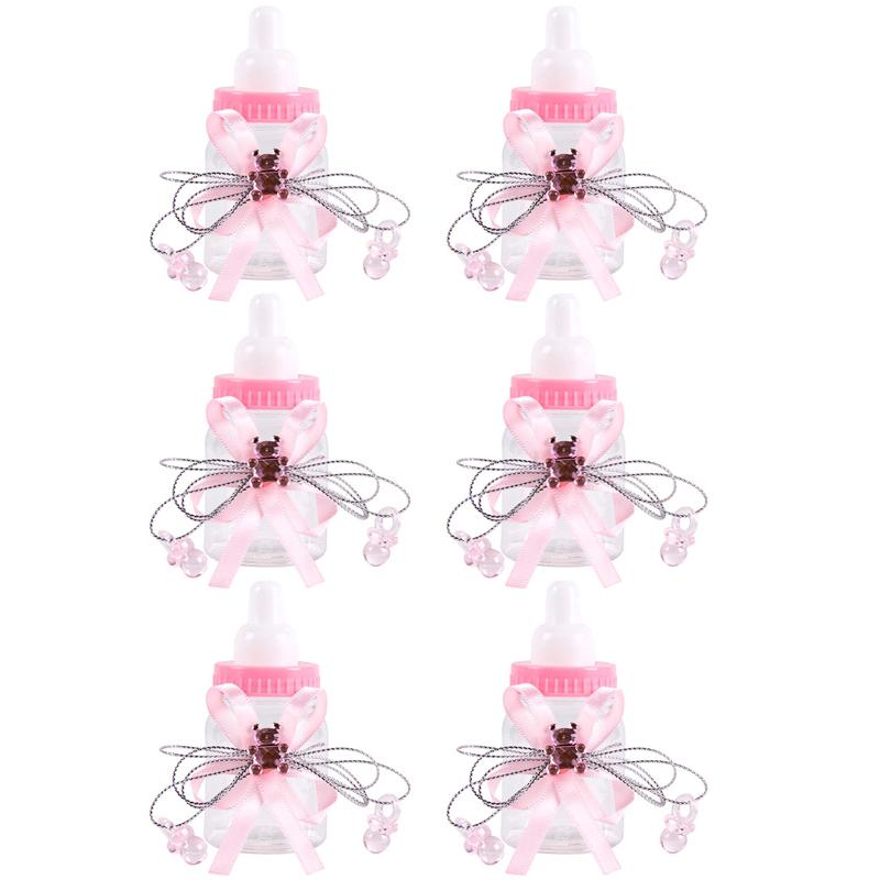 6/12pcs Plastic Feeder Bottle Blue Pink Baby Bottle Candy Box Christening Gender Reveal Baby Shower Birthday Party Gifts favors